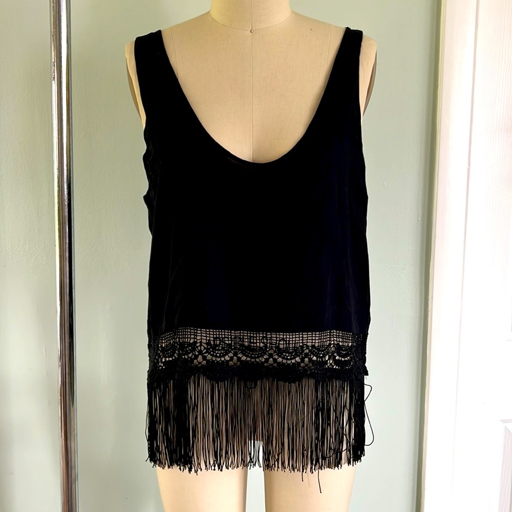 Black Fringe Hem Top